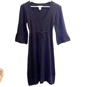 Candies‎ Y2K Babydoll Sweater Dress Crochet Details Size S Scoop NeckTie Waist